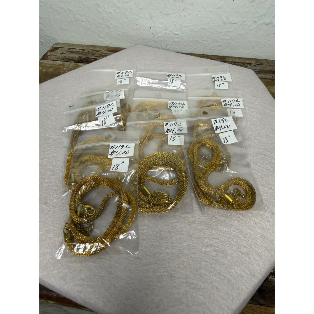 Lot of 10 Gold Tone Mesh Necklaces Lobster Clasps 18" Jewelry Making Crafts